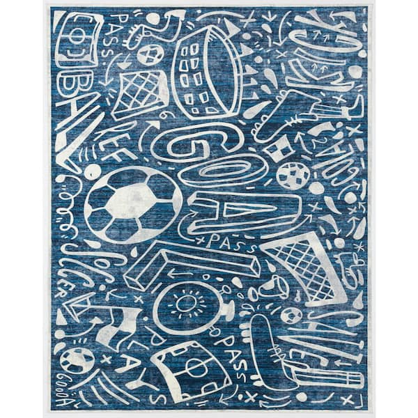 Sportsglyphs Blue 6 ft. Round Abstract Area Rug