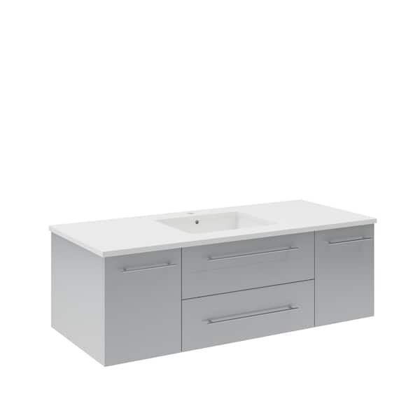 Fresca Lucera 48 in. Single Sink Wall Mount Floating Gray Bath Vanity with White Quartz Top and Undermount Ceramic Sink
