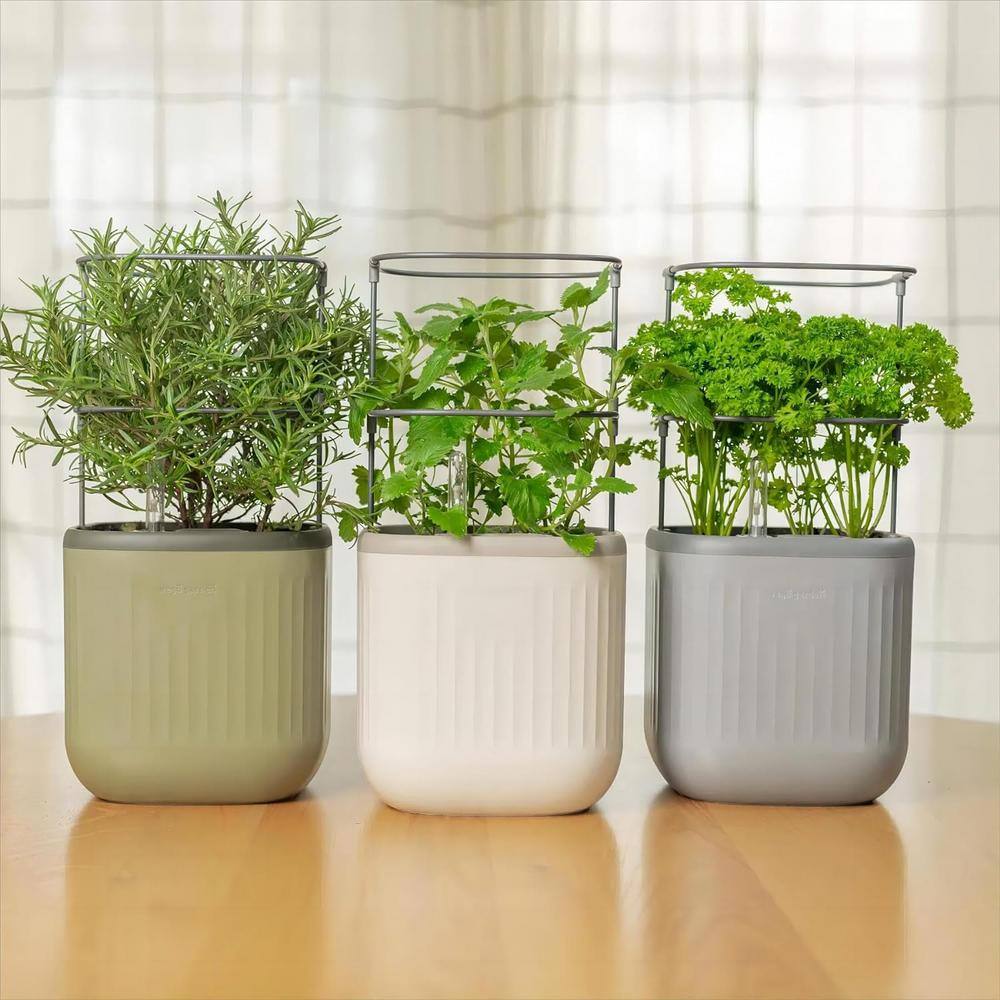 Sage Green Recycled Plastic Self-Watering Planter Pots with Trellis, 2 Pack