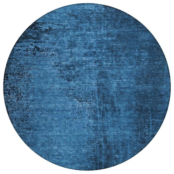 8' Blue Grey Machine Woven Uv Treated Animal Print Indoor Outdoor Round Area Rug