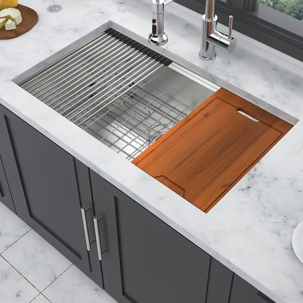 Timussi 30 in. Undermount Single Bowl 16 Gauge Brushed Nickel