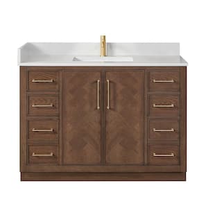 Jakarta 48 in. W. x 22 in. D x 33.9 in. H Single Bath Vanity in Aged Dark Brown Oak with Silk White Quartz Stone Top