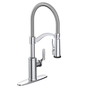 Bryson Single-Handle Spring Sprayer Kitchen Faucet with Metal Sprayer in Chrome