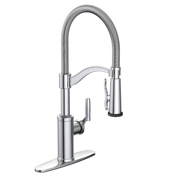 PRIVATE BRAND UNBRANDED Bryson Single-Handle Spring Sprayer Kitchen Faucet with Metal Sprayer in Chrome