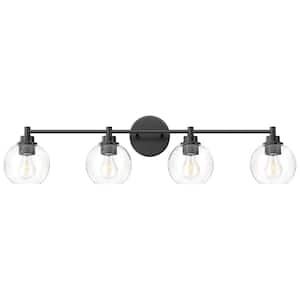 33.5 in. 4-Light Matte Black Vanity Light with Clear Glass Shade E26 Sockets for Bathroom Bedroom Hallway Living Room