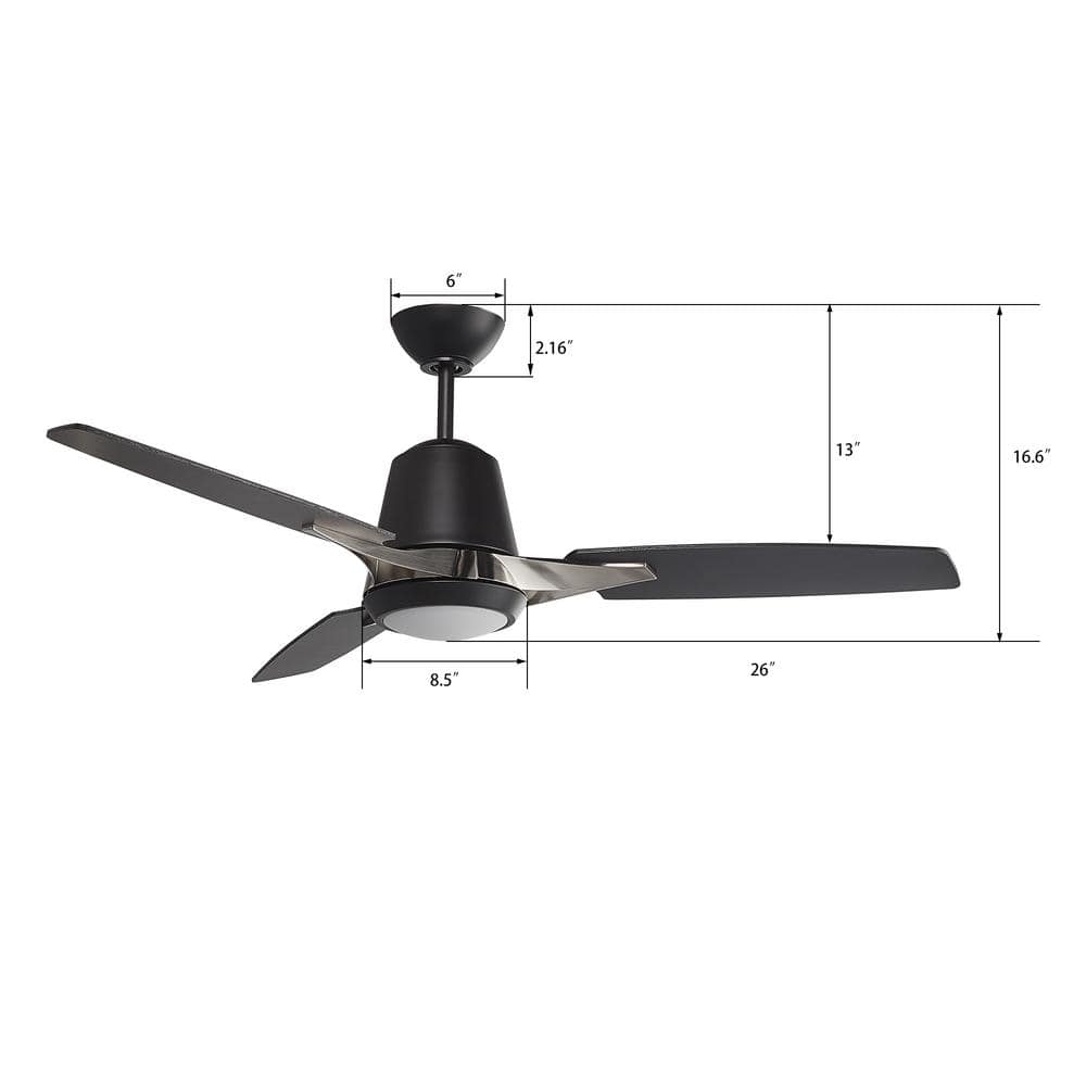 52'' Black Plywood Blade Smart Ceiling Fan with LED Light