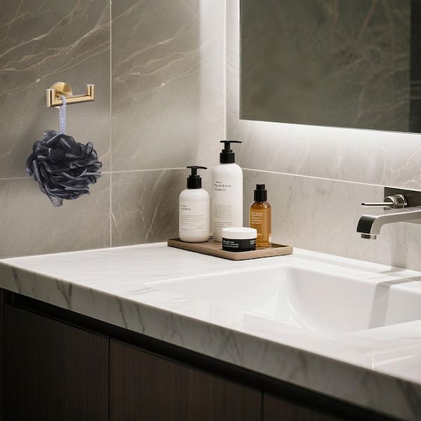 Wall Mount J-Hook Double Robe/Towel Hook Double Robe Hook in Brushed Gold