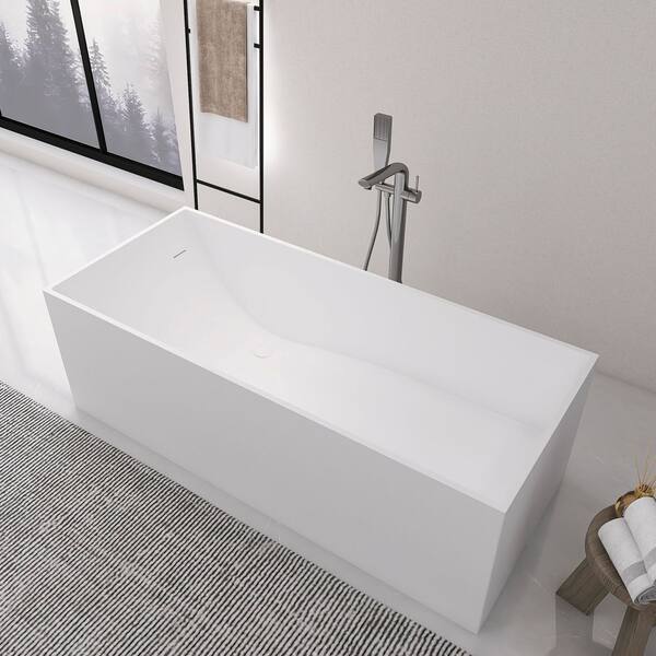 66.9 in. x 28.5 in. Artificial Stone Soaking Bathtub in Matte White Solid Surface with Overflow and Pop-up Drain