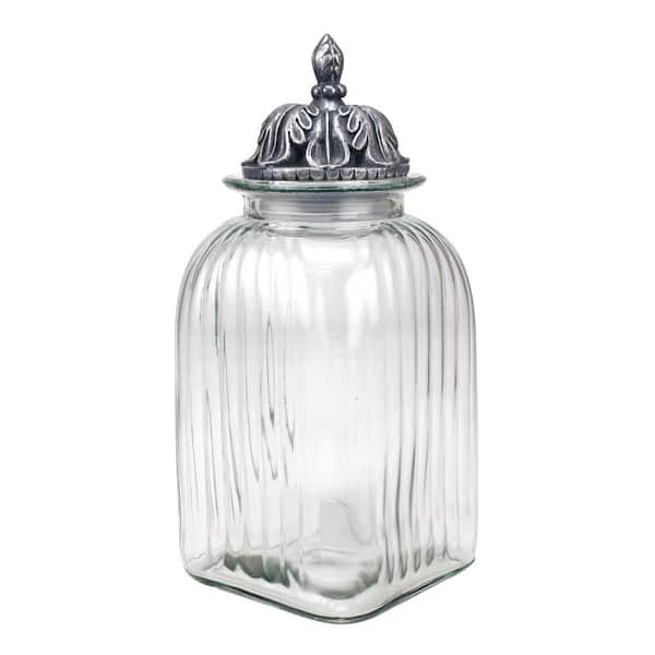 Stonebriar Collection Fluted Glass Canister with Decorative Lid