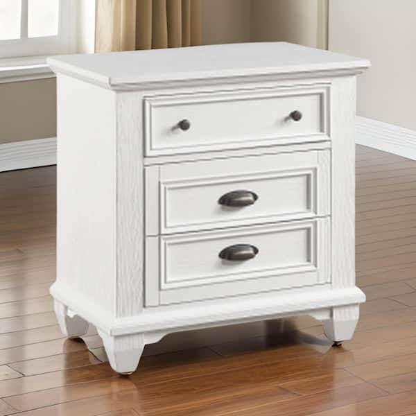 Benjara 28.5 in. White and Bronze 3-Drawers Wooden Nightstand