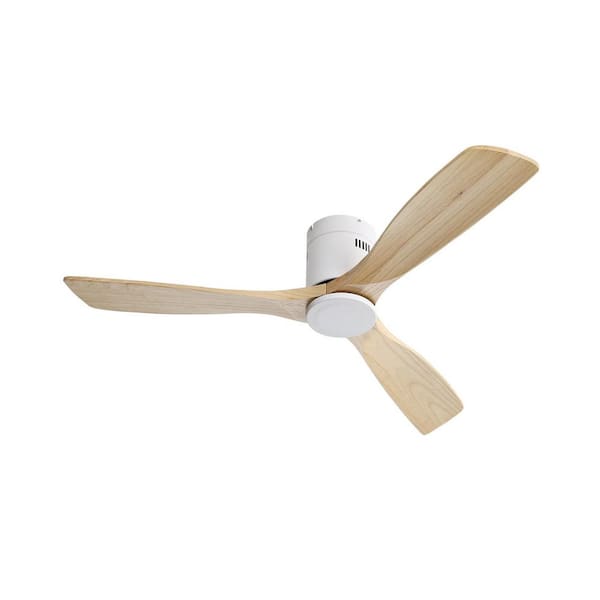 VentiLume 52 in. Flush Mount Solid Wood Ceiling Fan Witout Light included Remote Control for Bedroom or Living Room