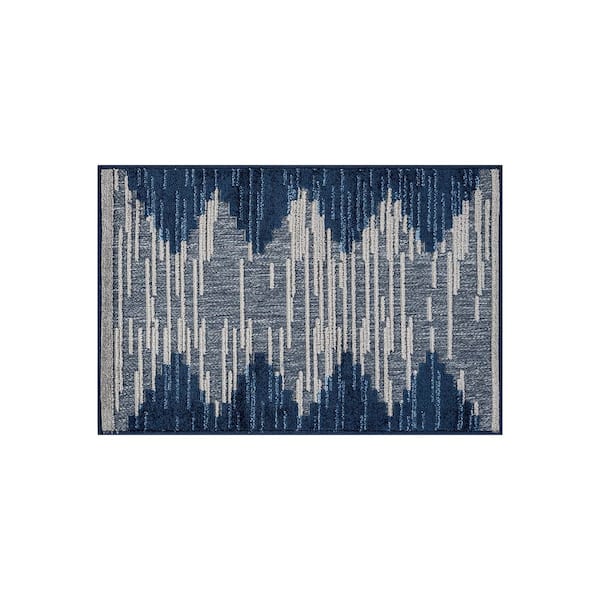 Geometric Design Indoor/Outdoor High-Low Textured Area Rug, Geometric, Easy-Clean Patio Rug 2' x 3' Navy