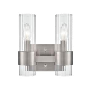 Caberton 9 in. 2-Light Brushed Nickel Vanity Light with Clear Beveled Glass
