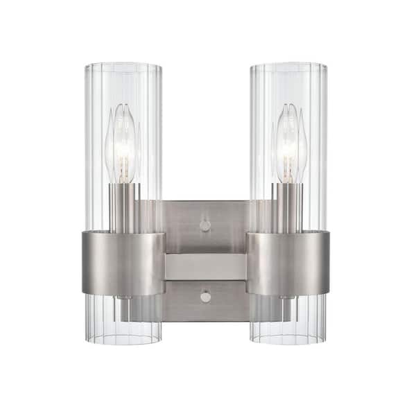 Millennium Lighting Caberton 9 in. 2-Light Brushed Nickel Vanity Light with Clear Beveled Glass