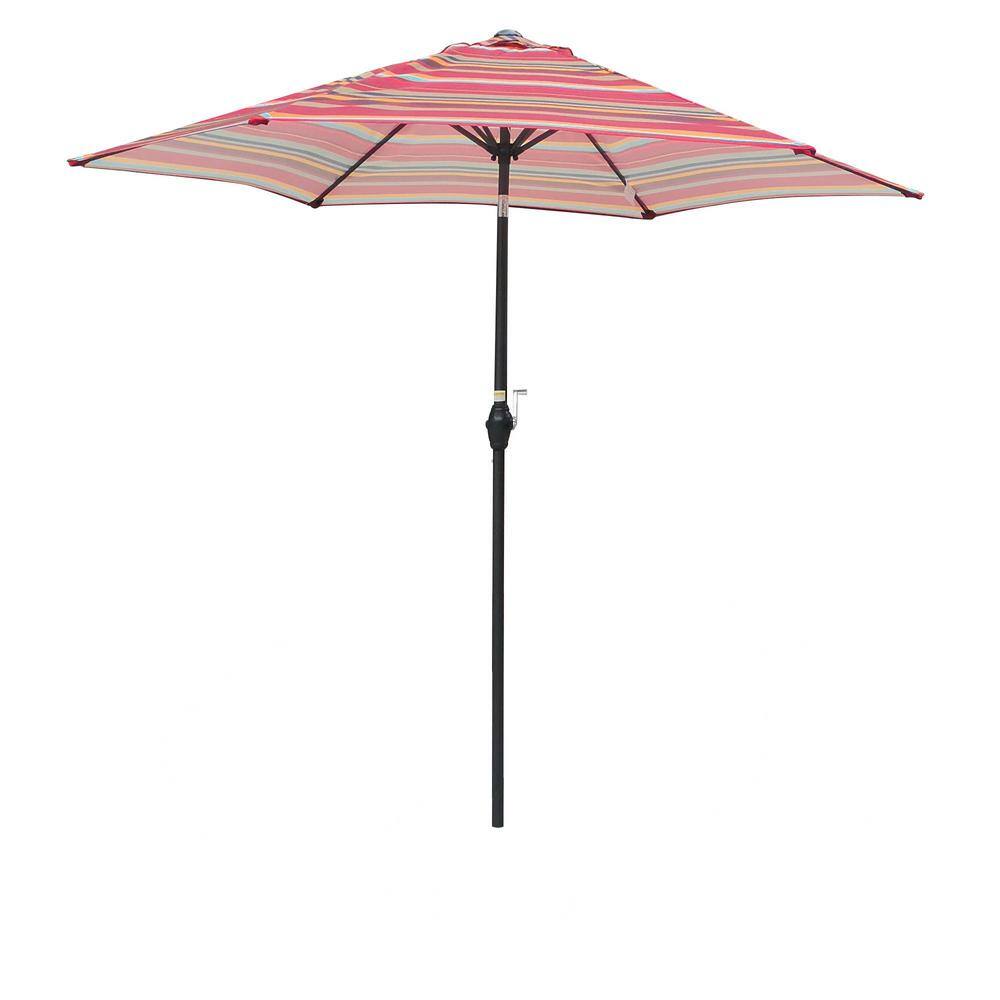 9 ft. Metal Market Patio Umbrella with Push Button Tilt and Crank in Red Stripes price history on PriceWatchPro