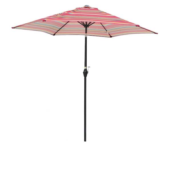 Angel Sar 9 ft. Metal Market Patio Umbrella with Push Button Tilt and Crank in Red Stripes