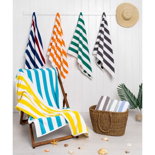 American Soft Linen Beach Towels, Cabana Striped 30x60 in., 100% Cotton, Pool Towel, Navy Blue