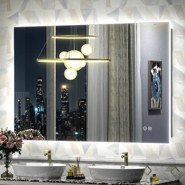 Apmir 48 in. W x 32 in. H Rectangular Frameless Super Bright Backlited LED Anti-Fog Tempered Glass Wall Bathroom Vanity Mirror