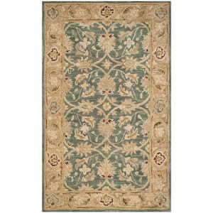 Antiquity Teal Blue/Taupe 2 ft. x 3 ft. Border Area Rug