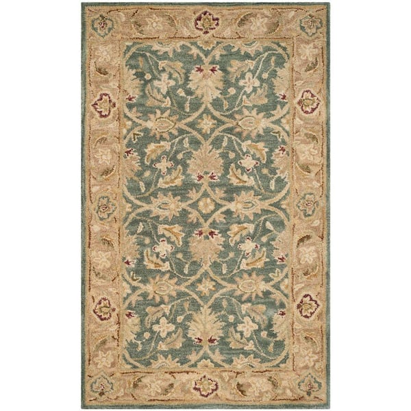 SAFAVIEH Antiquity Teal Blue/Taupe 2 ft. x 3 ft. Border Area Rug