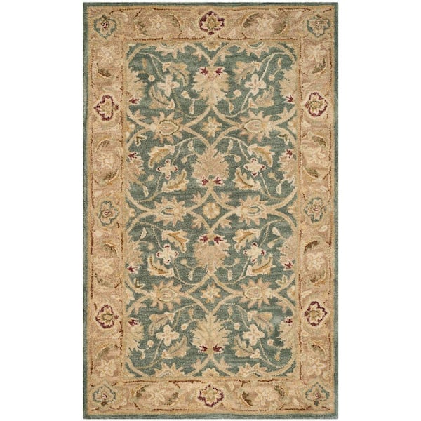 Antiquity Teal Blue/Taupe Doormat 3 ft. x 5 ft. Border Area Rug