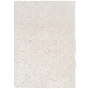 Cozy Shimmer Ivory Silver 5 ft. x 7 ft. Solid Contemporary Area Rug