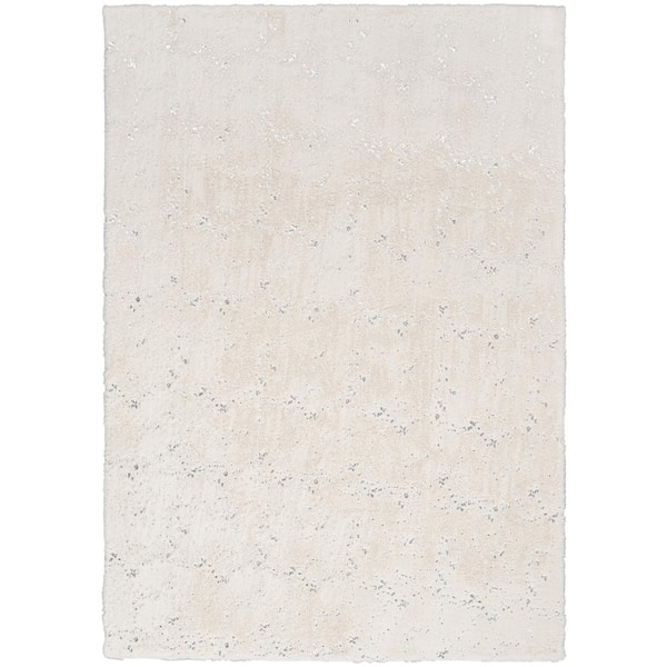 Nourison Cozy Shimmer Ivory Silver 5 ft. x 7 ft. Solid Contemporary Area Rug