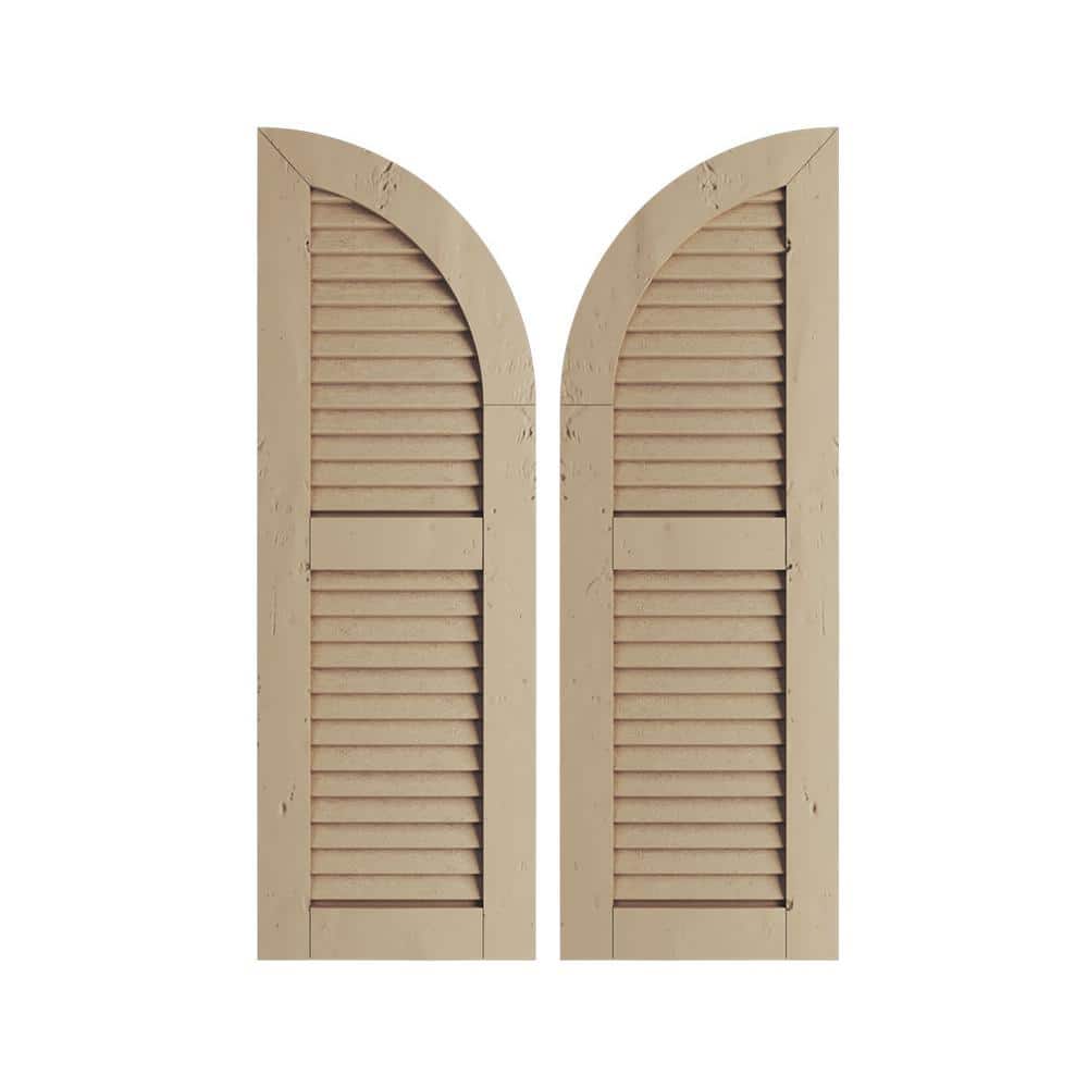 "15"" x 90"" Timberthane Polyurethane Knotty Pine 2-Equal Louvered Quarter Round Arch Top Faux Wood Shutters Pair in Primed" price history on PriceWatchPro