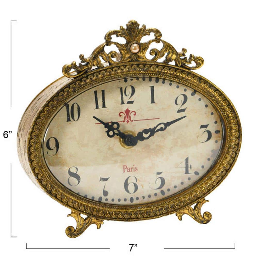 Distressed Gold and Pewter Mantel Clock with Intricate Detailing