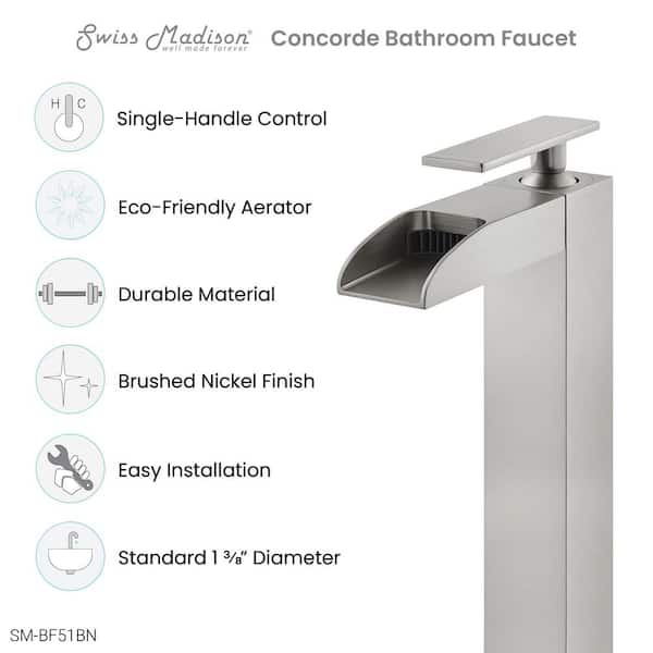 Concorde Single-Handle Single Hole High Arc Waterfall Bathroom Faucet in Brushed Nickel