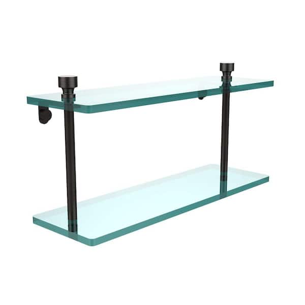 Allied Brass Foxtrot 16 in. L x 8 in. H x 5 in. W 2-Tier Clear Glass Bathroom Shelf in Oil Rubbed Bronze