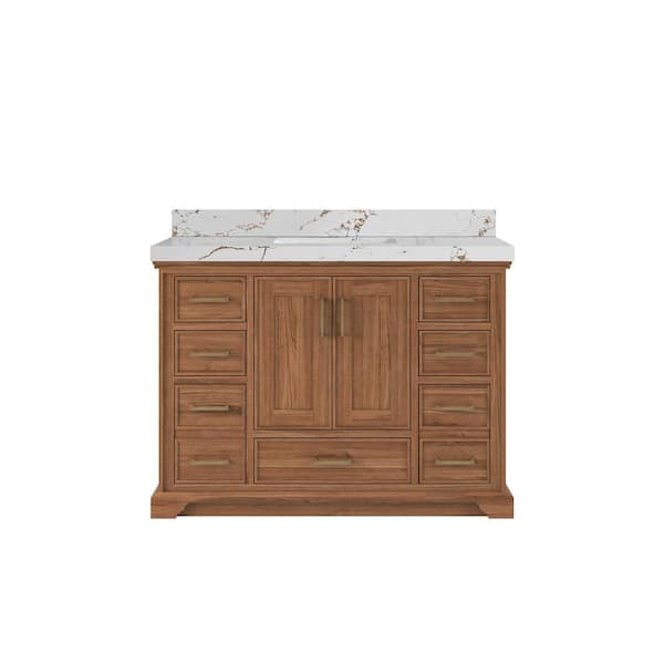 Willow Collections Charlotte Teak 48 in. W x 22 in. D x 36 in. H Single Sink Bath Vanity in Dark Natural with 2 in. Viola Brown Qt. Top