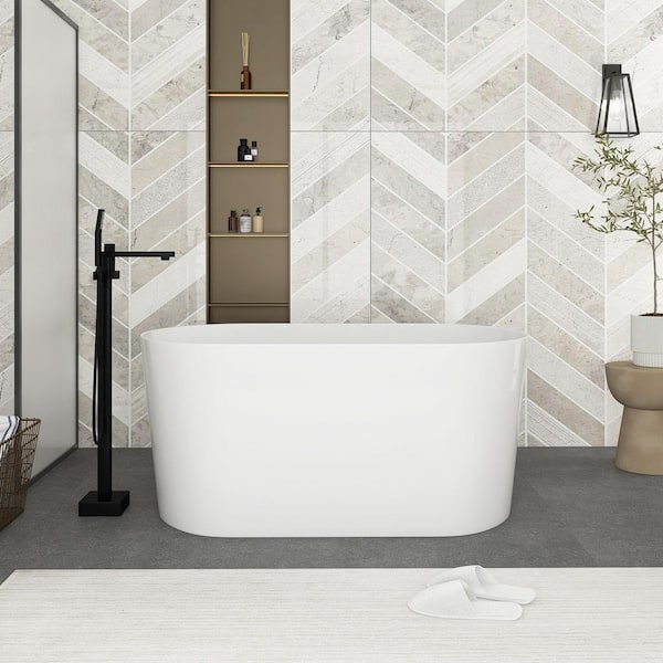 55 in. x 28 in. Acrylic Freestanding Soaking Bathtub in Glossy White