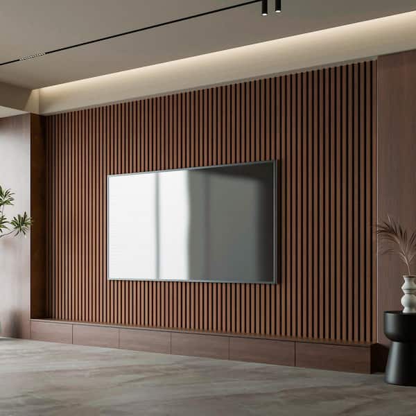 4/5 in. x 2 ft. x 8 ft. Walnut Finished MDF Shiplap Decorative Wall Paneling, Sound Absorbing Wall Panels(2-Pieces)