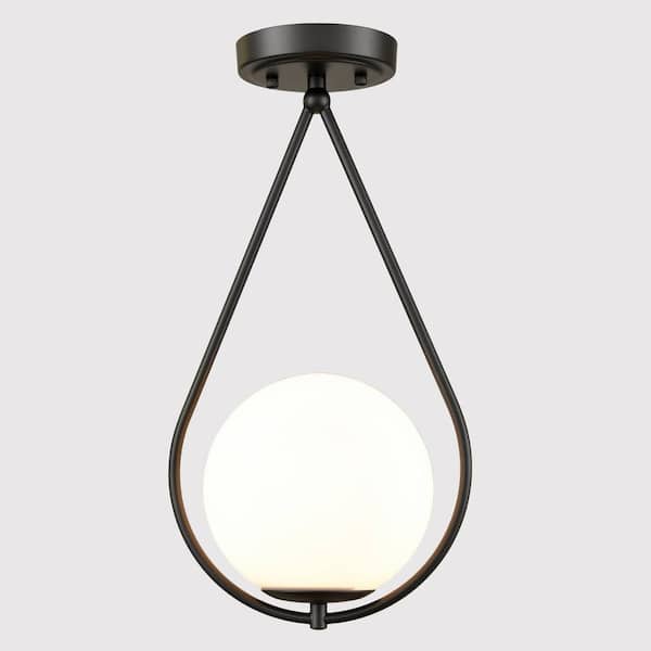 【人気No.1】 CLAXY 9.4 in. 1-Light Black Modern Semi-Flush Mount with その他