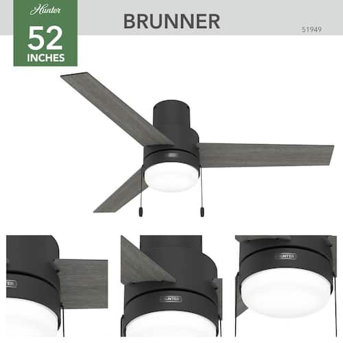 Brunner 52 in. Indoor Matte Black Ceiling Fan with Light Kit Included Lighting