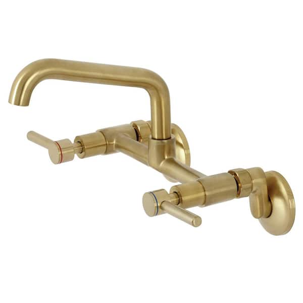 Kingston Brass Concord 2-Handle Wall-Mount Kitchen Faucet in Brushed Brass