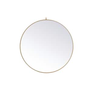 Timeless Home 45 in. W x 45 in. H x Midcentury Modern Metal Framed Round Brass Mirror