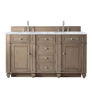 Bristol 60 in. W x 23.5 in.D x 34 in. H Double Vanity in Whitewashed Walnut with Marble Top in Carrara White