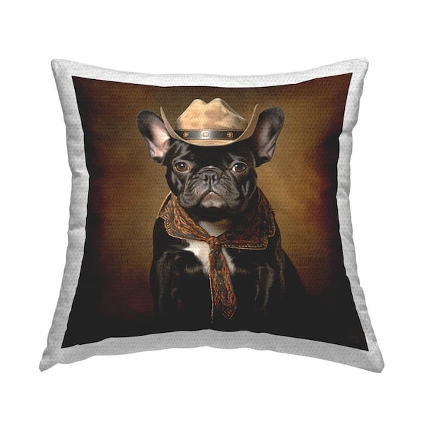 Cowboy French Bulldog Outdoor Printed Throw Pillow by RB