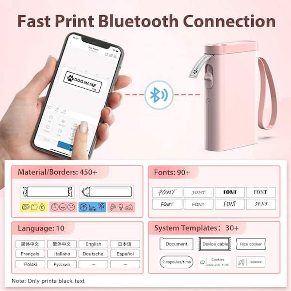 Ahfiwaso - Label Maker Machine with Tape, Built-in Cutter and Multiple Templates in Pink