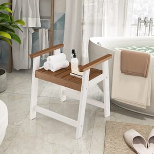 23 in. W Waterproof heavy-duty HDPE Shower Bench Bathroom Shower Chair Armrest Off White, Brown