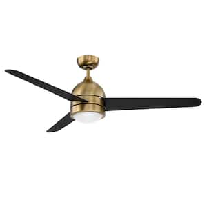 ZIG 52 in. Integrated LED Indoor Brass Ceiling Fan with White Glass Shade