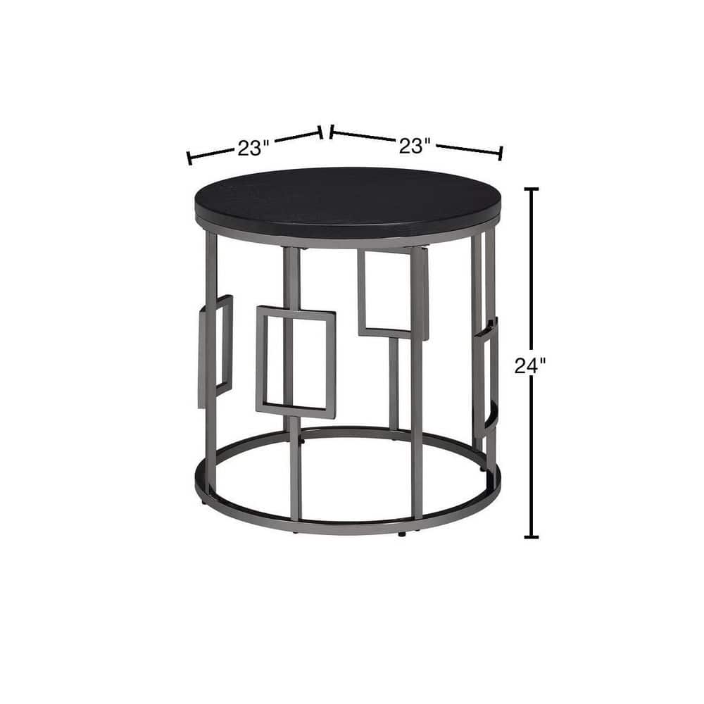 Sleek 23" Kendall Round Black Wood & Chrome Metal End Table