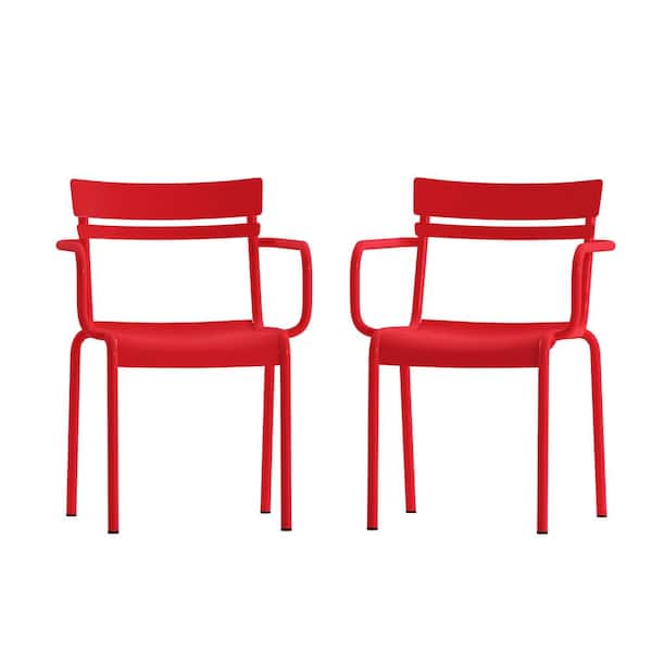 Carnegy Avenue Red Steel Outdoor Dining Chair in Red Set of 2