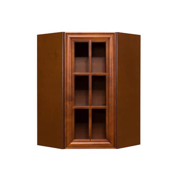 LIFEART CABINETRY Cambridge Assembled 24 in. x 36 in. x 12 in. Wall Diagonal Mullion-Door Cabinet with 1-Door 2-Shelves in Chestnut