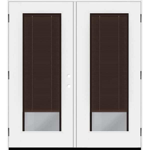 Legacy 60 in. x 80 in. Full Lite Clear Glass Mocha Miniblind Unfinsihed RHOS Fiberglass Retro Patio Door w/6"Jamb
