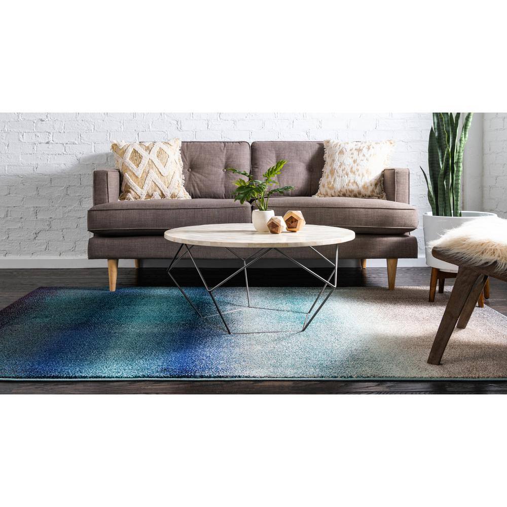 Blue Ombre Low Pile Stain-Resistant Area Rug, 7x10 ft
