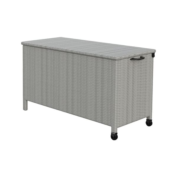 Unbranded 120 Gal. Grey Resin Deck Box with Wheels and Built-In Handles