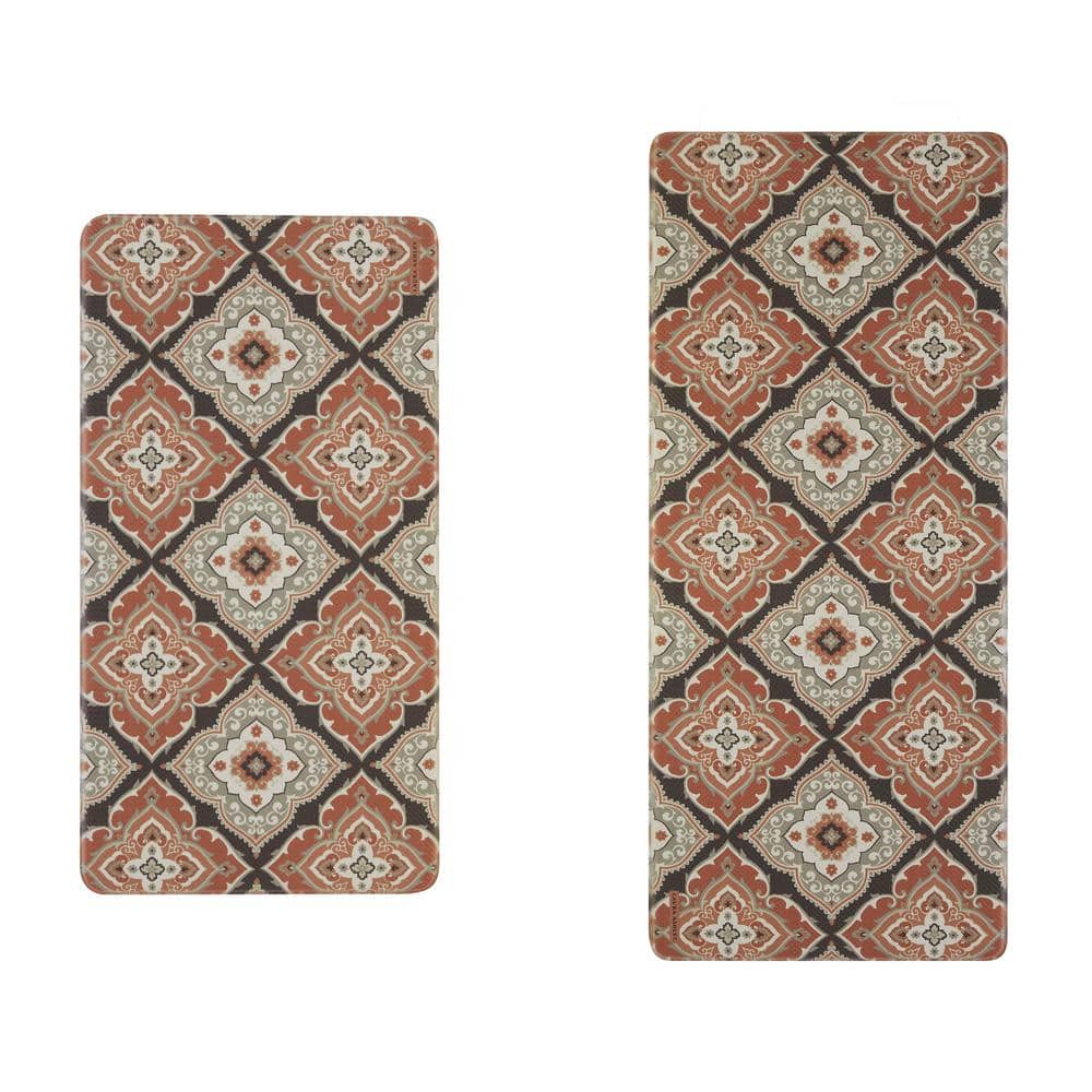Rust Medallion Design Anti-Fatigue Kitchen Mat Set